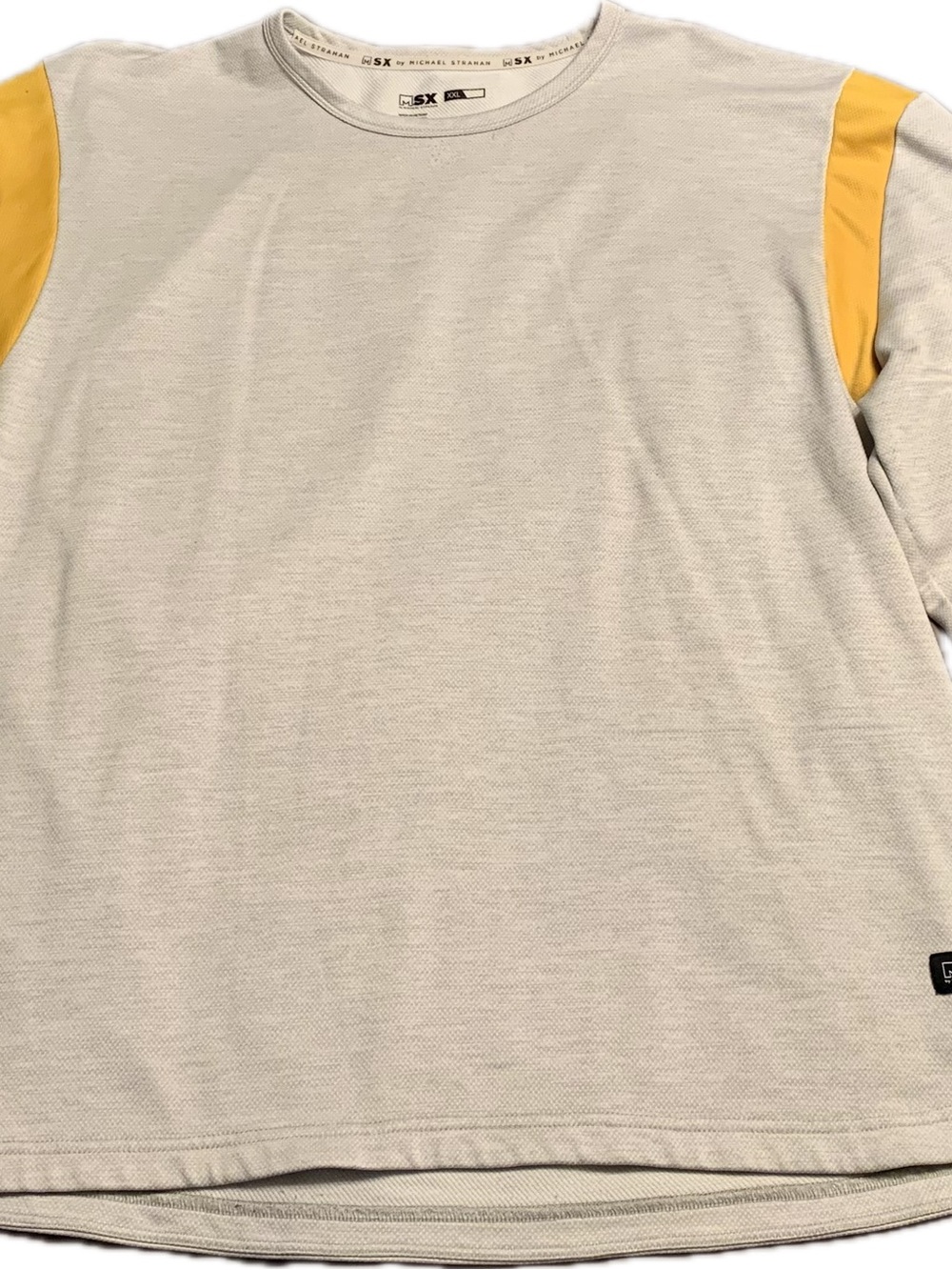 Men's Cream Long Sleeve Crewneck with Yellow Shoulder Panels